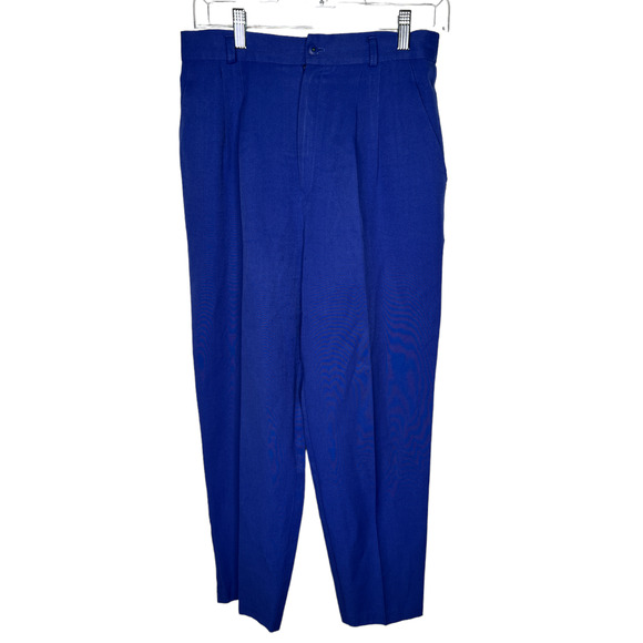 Free People Vintage 6 High Waist Straight Leg Dress LINEN Pants Crop Cobalt Blue - Picture 3 of 6